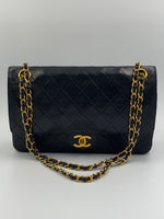 Sold-CHANEL Lambskin Double Chain Double Medium Flap Bag black/gold