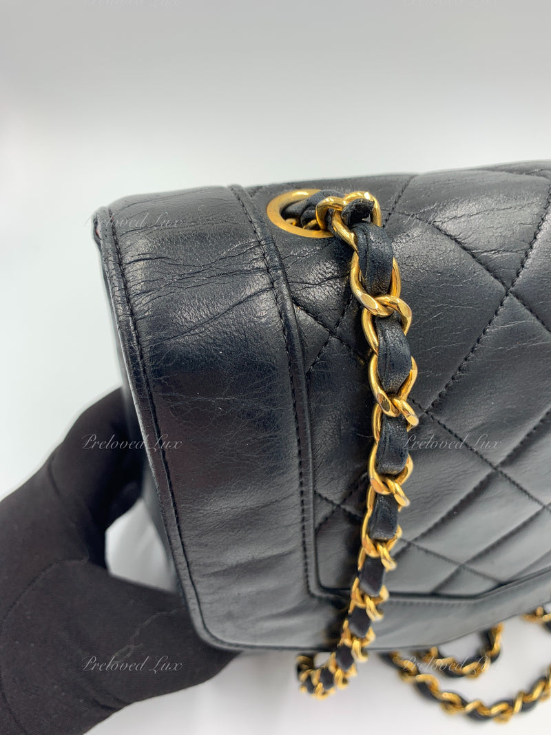 CHANEL Lambskin Vintage Single Chain Single Flap Crossbody Bag Black/gold Diana