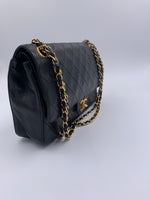 Sold-CHANEL Lambskin Double Chain Double Medium Flap Bag black/gold