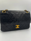 Sold-CHANEL Lambskin Double Chain Double Medium Flap Bag black/gold