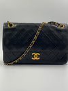 Sold-CHANEL Lambskin Double Chain Double Medium Flap Bag black/gold