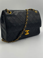 Sold-CHANEL Lambskin Double Chain Double Medium Flap Bag black/gold