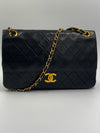 Sold-CHANEL Lambskin Double Chain Double Medium Flap Bag black/gold