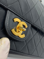 Sold-CHANEL Lambskin Double Chain Double Medium Flap Bag black/gold