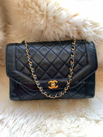 CHANEL Lambskin Vintage Single Chain Single Flap Crossbody Bag Black/gold Diana