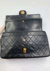 Sold-CHANEL Lambskin Double Chain Double Medium Flap Bag black/gold