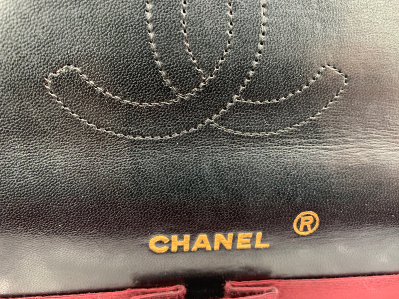 Sold-CHANEL Lambskin Double Chain Double Medium Flap Bag black/gold