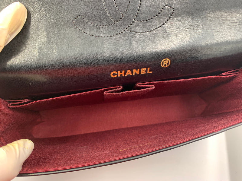 Sold-CHANEL Lambskin Double Chain Double Medium Flap Bag black/gold