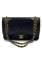 Sold-CHANEL Lambskin Double Chain Double Medium Flap Bag black/gold