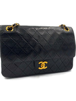 Sold-CHANEL Lambskin Double Chain Double Medium Flap Bag black/gold