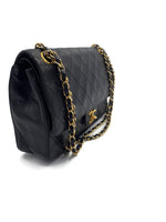 Sold-CHANEL Lambskin Double Chain Double Medium Flap Bag black/gold