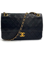 Sold-CHANEL Lambskin Double Chain Double Medium Flap Bag black/gold