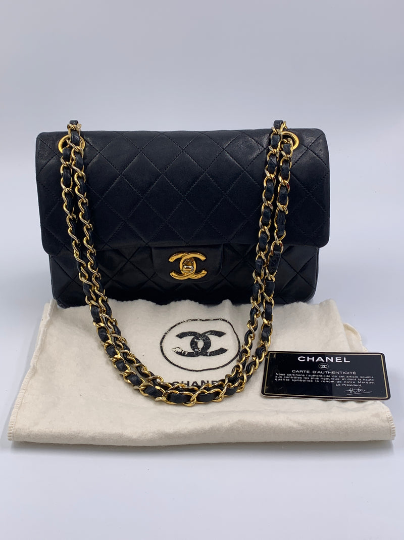 Sold-CHANEL Classic Lambskin Double Chain Double Small Flap Bag black/gold