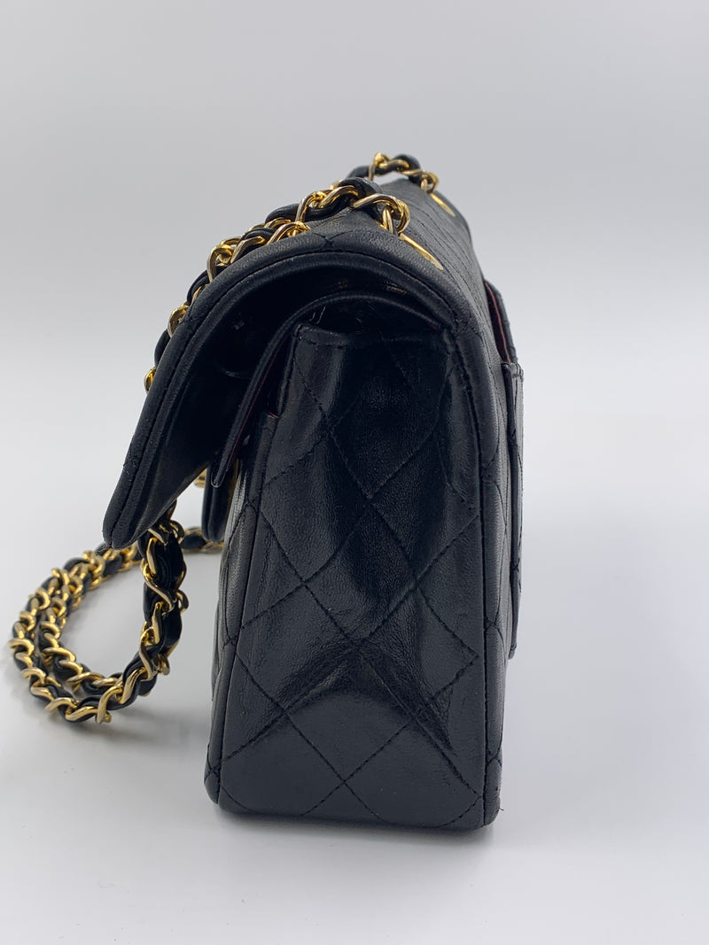 Sold-CHANEL Classic Lambskin Double Chain Double Small Flap Bag black/gold