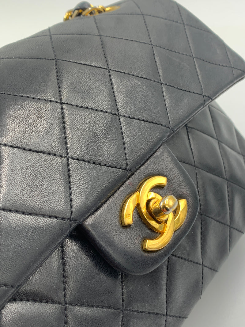 Sold-CHANEL Classic Lambskin Double Chain Double Small Flap Bag black/gold