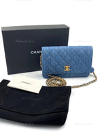 CHANEL Blue Denim Wallet-on-the-chain WOC Pearl Crush Crossbody Flap Bag