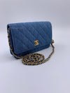 CHANEL Blue Denim Wallet-on-the-chain WOC Pearl Crush Crossbody Flap Bag