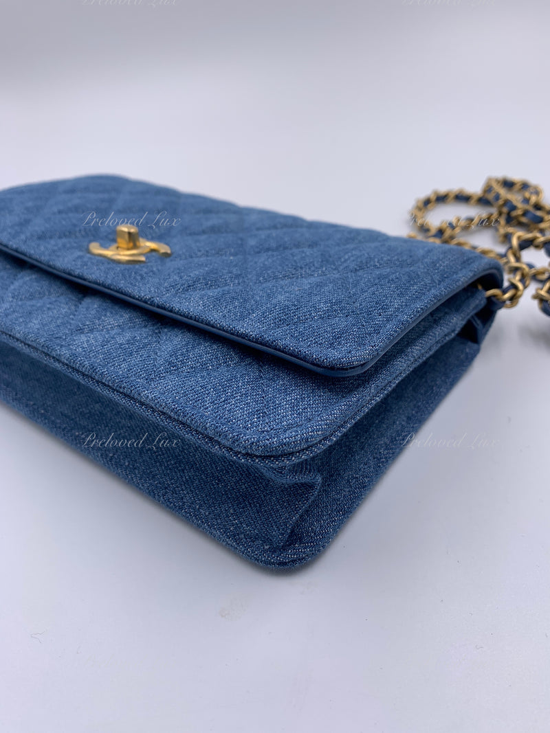 CHANEL Blue Denim Wallet-on-the-chain WOC Pearl Crush Crossbody Flap Bag