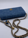 CHANEL Blue Denim Wallet-on-the-chain WOC Pearl Crush Crossbody Flap Bag