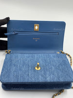 CHANEL Blue Denim Wallet-on-the-chain WOC Pearl Crush Crossbody Flap Bag