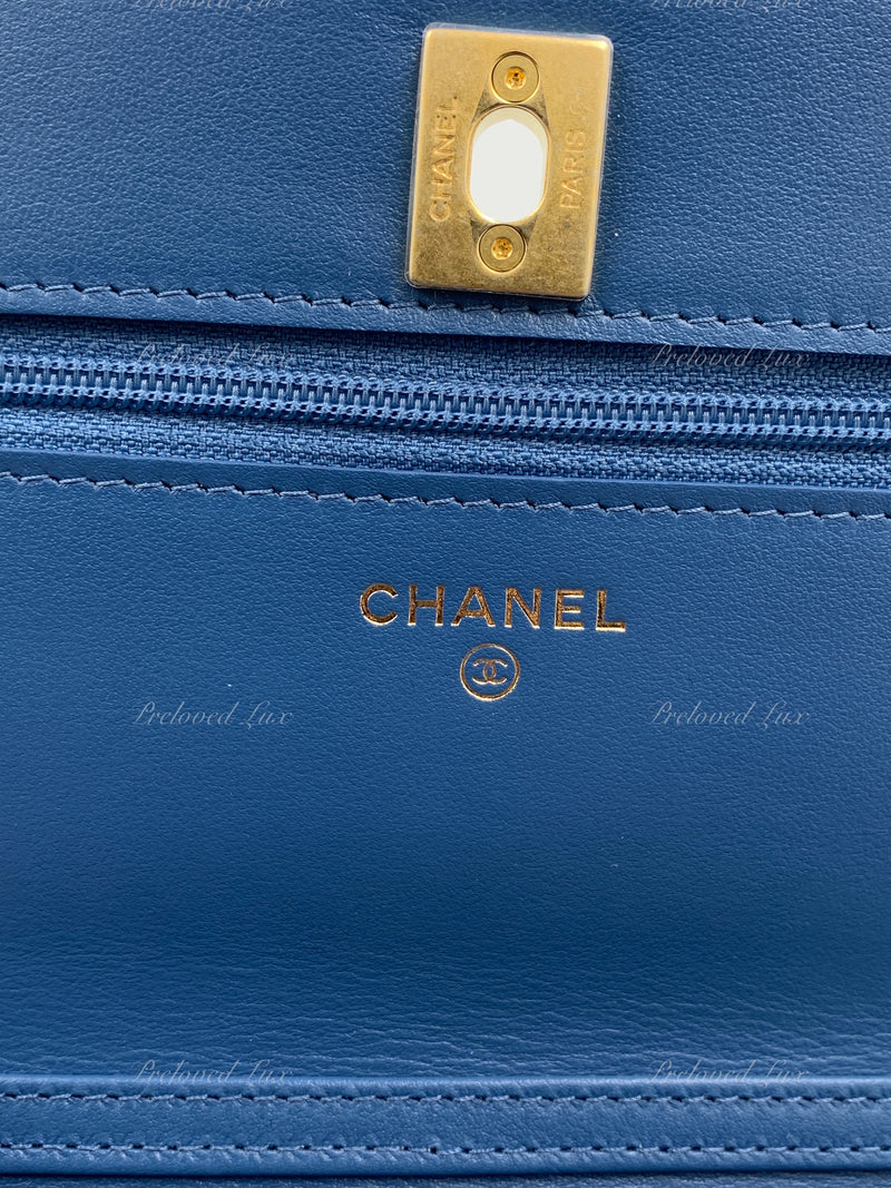 CHANEL Blue Denim Wallet-on-the-chain WOC Pearl Crush Crossbody Flap Bag