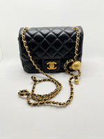 Sold-CHANEL Black Lambskin Mini Square Pearl Crush Flap Bag