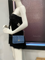 CHANEL Blue Denim Wallet-on-the-chain WOC Pearl Crush Crossbody Flap Bag