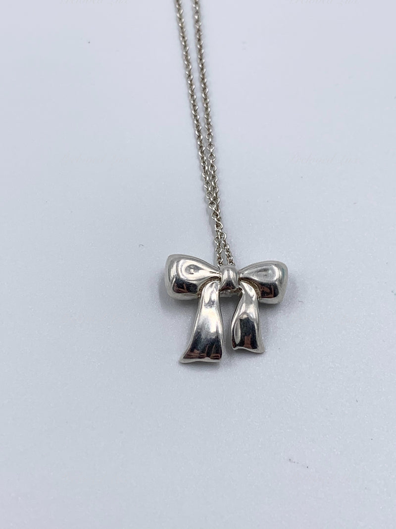 Sold-Tiffany 
Co Sterling Silver 925 Bow Pendant Necklace