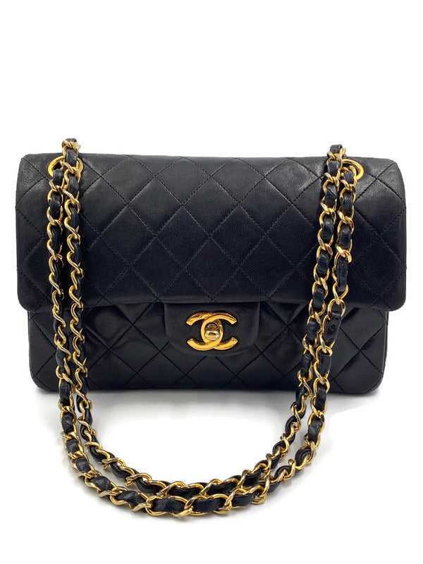 Sold-CHANEL Classic Lambskin Double Chain Double Small Flap Bag black/gold