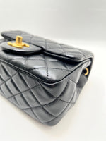 Sold-CHANEL Black Lambskin Mini Square Pearl Crush Flap Bag