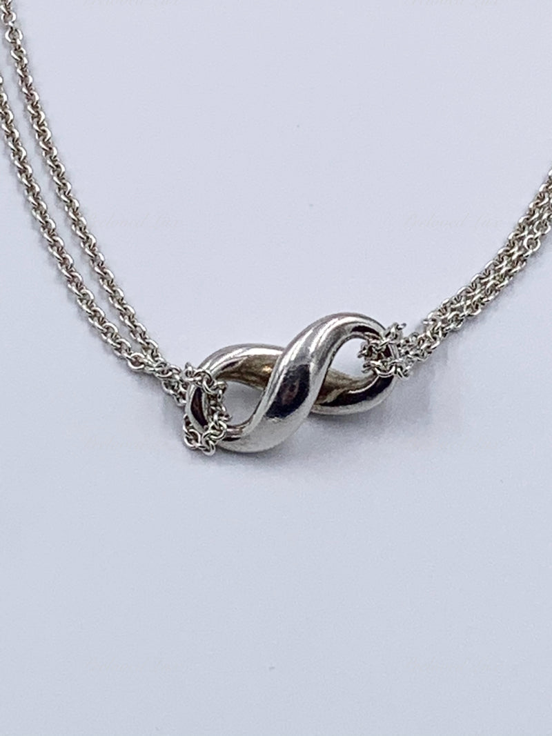 Sold-Tiffany 
Co 925 Silver Infinity Pendant with Double Chain Necklace