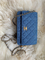 CHANEL Blue Denim Wallet-on-the-chain WOC Pearl Crush Crossbody Flap Bag