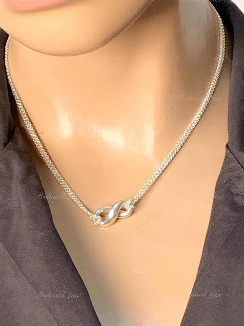 Sold-Tiffany 
Co 925 Silver Infinity Pendant with Double Chain Necklace