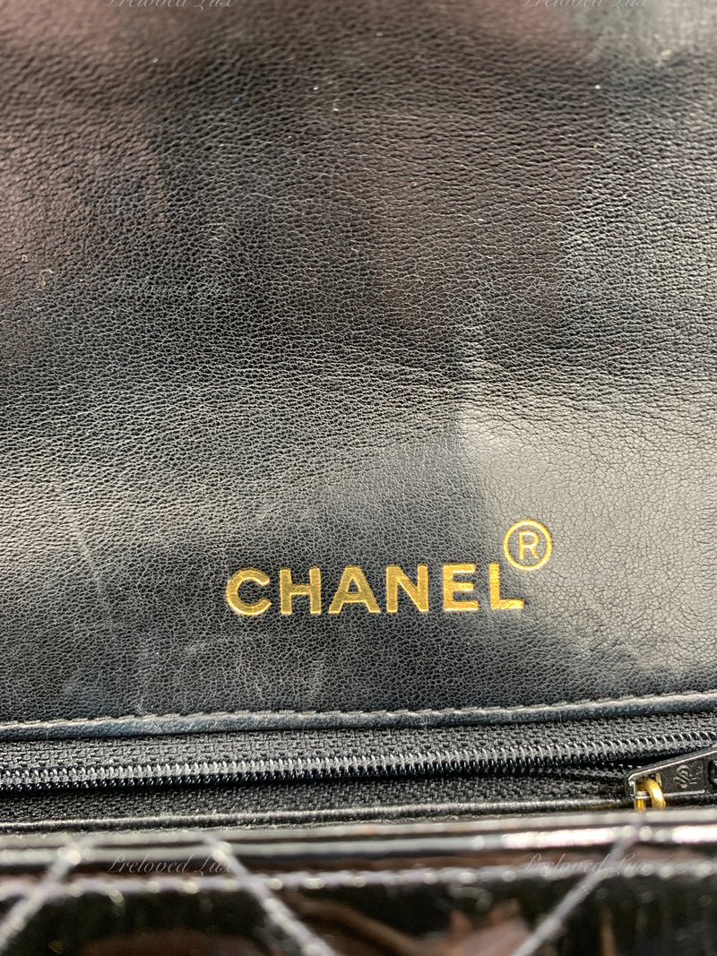 CHANEL Black Patent Leather Medium Diana Flap Crossbody Bag Gold hardware