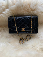 CHANEL Black Patent Leather Medium Diana Flap Crossbody Bag Gold hardware