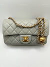 Sold-CHANEL Grey Lambskin Mini Rectangular Pearl Crush Flap Bag