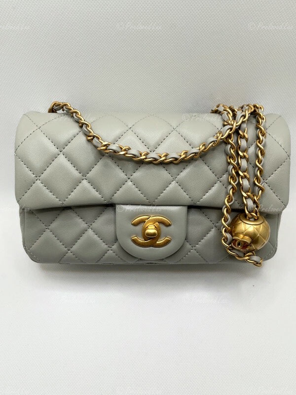 Sold-CHANEL Grey Lambskin Mini Rectangular Pearl Crush Flap Bag