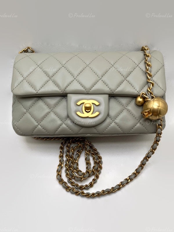 Sold-CHANEL Grey Lambskin Mini Rectangular Pearl Crush Flap Bag