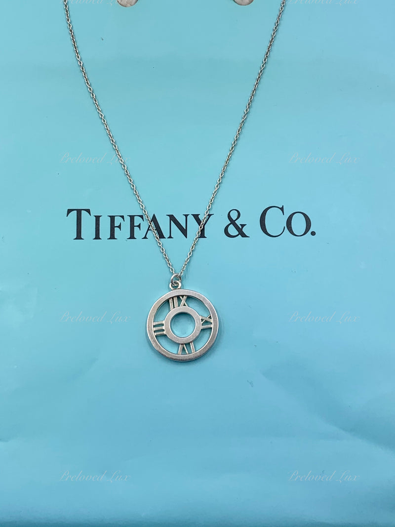 Sold-Tiffany 
Co 925 Silver Atlas Collection Medallion Pendant Necklace