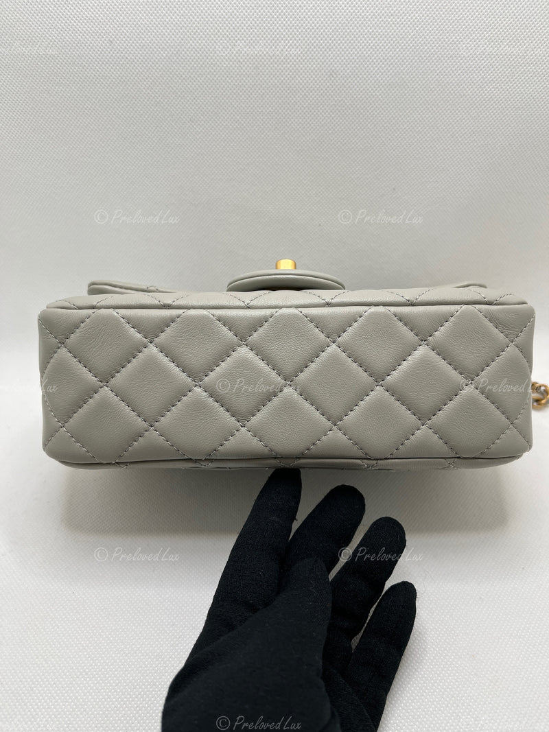 Sold-CHANEL Grey Lambskin Mini Rectangular Pearl Crush Flap Bag