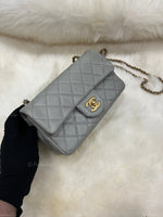 Sold-CHANEL Grey Lambskin Mini Rectangular Pearl Crush Flap Bag