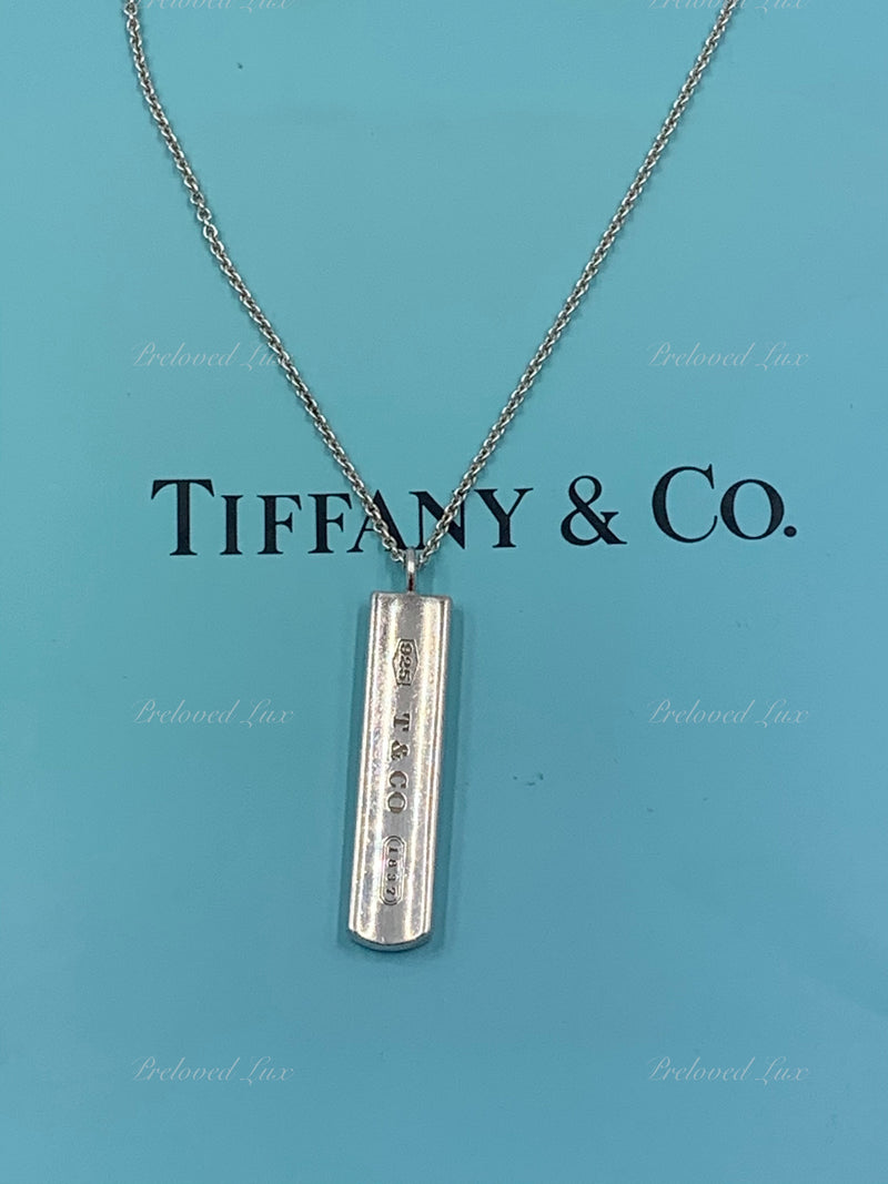 Sold-Tiffany 
Co 925 Silver 1837 Bar Pendant with Necklace