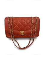 CHANEL Orange Red Lambskin Reissue Medium Diana Flap Crossbody Bag Gold hardware