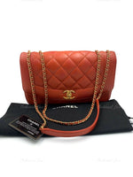 CHANEL Orange Red Lambskin Reissue Medium Diana Flap Crossbody Bag Gold hardware