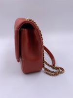 CHANEL Orange Red Lambskin Reissue Medium Diana Flap Crossbody Bag Gold hardware