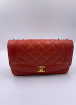 CHANEL Orange Red Lambskin Reissue Medium Diana Flap Crossbody Bag Gold hardware