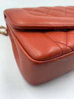 CHANEL Orange Red Lambskin Reissue Medium Diana Flap Crossbody Bag Gold hardware