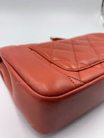 CHANEL Orange Red Lambskin Reissue Medium Diana Flap Crossbody Bag Gold hardware