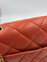 CHANEL Orange Red Lambskin Reissue Medium Diana Flap Crossbody Bag Gold hardware