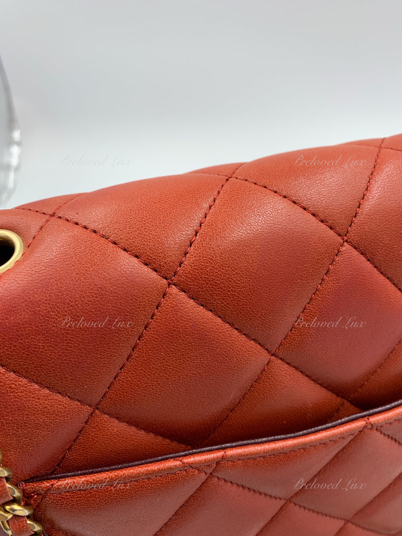 CHANEL Orange Red Lambskin Reissue Medium Diana Flap Crossbody Bag Gold hardware